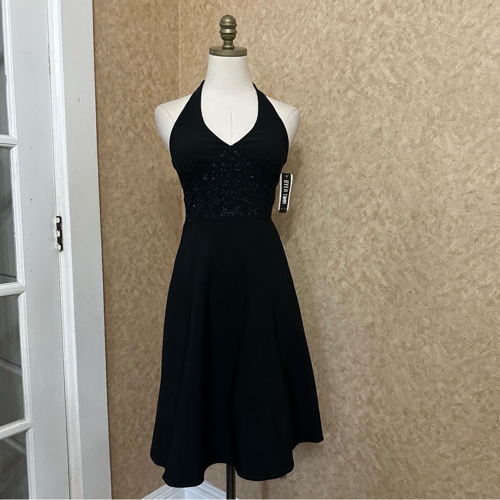 VTG Y2K 90s Black Sequin Beaded Halter Formal Vampy Goth Princess Prom  Dress